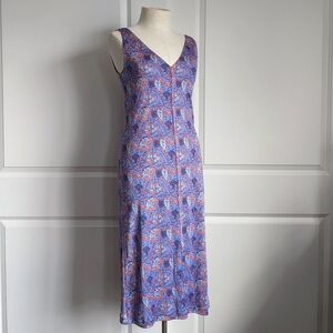 Tory Burch Dress 100% Silk Sheath Sleeveless V-Neck Floral Blue Coral XS NWT